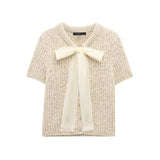 Fashionable transparent stiff yarn bow decoration knitted jacket - V.I.P Digital Presence