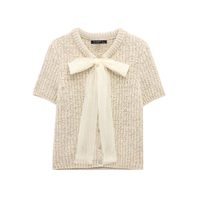 Fashionable transparent stiff yarn bow decoration knitted jacket - V.I.P Digital Presence