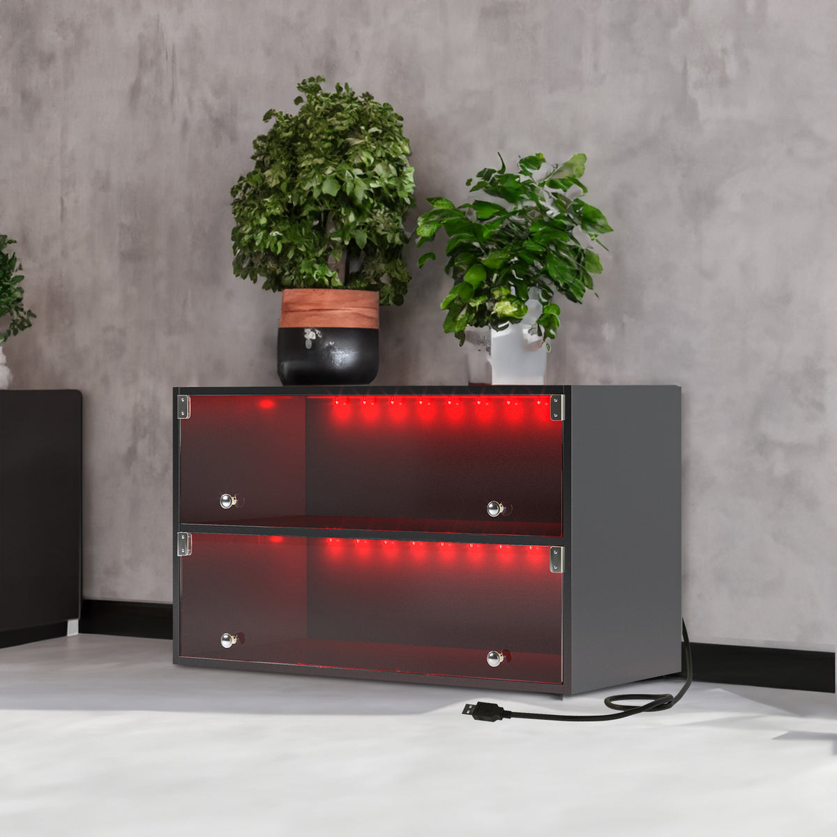 Black Glass Door Shoe Box Shoe Storage Cabinet For Sneakers With RGB Led Light - V.I.P Digital Presence