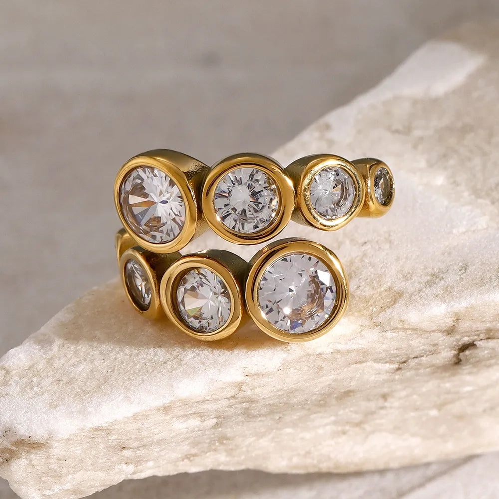 Stainless Steel Inlaid Zircon Bypass Ring - V.I.P Digital Presence
