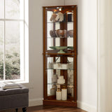 Corner Curio Dispaly Cabinet with Lights, Adjustable Tempered Glass Shelves, Mirrored Back,Walnut(E26 light bulb not included) - V.I.P Digital Presence