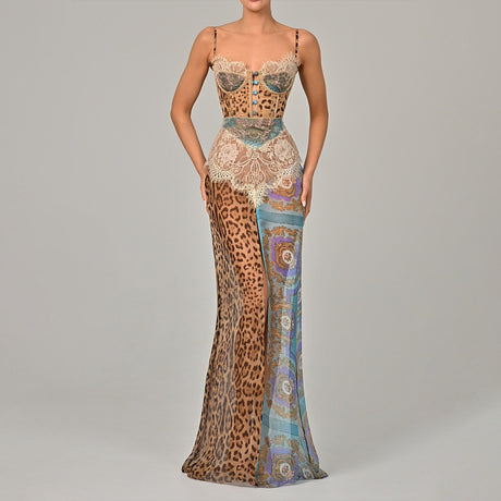 Sexy Women's Strapless Long Dress with Forked Hemline Style Spaghetti Strap Chiffon Dress - V.I.P Digital Presence