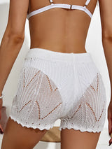 Hook flower hollowed out beach shorts with drawstring - V.I.P Digital Presence