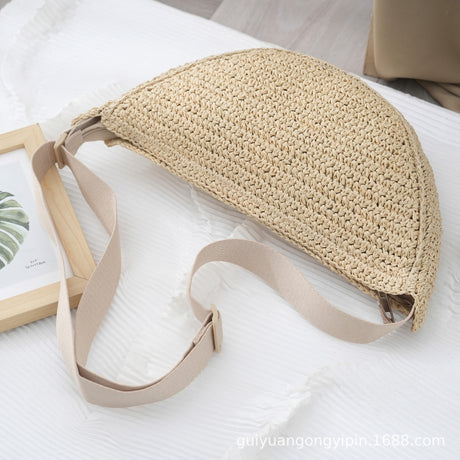 Sports Crossbody Bag Handmade Woven Dumpling Bag Breathable Semicircle Bag Versatile Rattan Bag Summer Beach Bag for Women Luxury - V.I.P Digital Presence