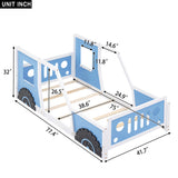 Twin Size Classic Car-Shaped Platform Bed with Wheels Blue - V.I.P Digital Presence