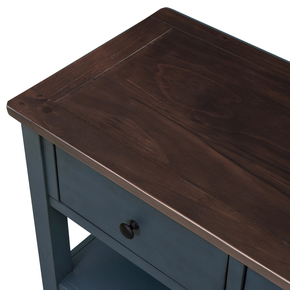 Retro Design Console Table with Two Open Shelves, Pine Solid Wood Frame and Legs for Living Room (Navy) - V.I.P Digital Presence