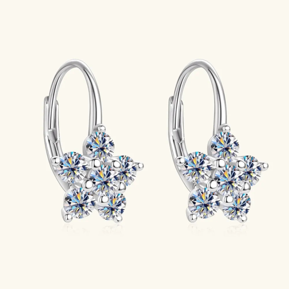 1.2 Carat 925 Sterling Silver Moissanite Flower Huggie Earrings - V.I.P Digital Presence