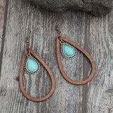 Wooden Turquoise Cutout Teardrop Earrings - V.I.P Digital Presence