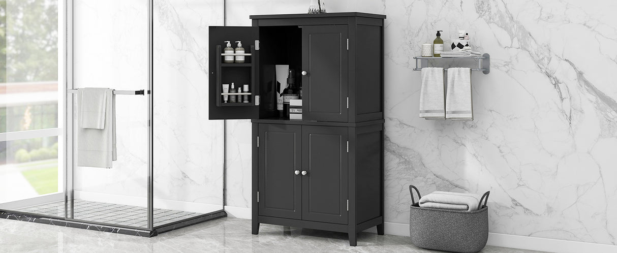 Bathroom floor storage cabinet, bathroom storage cabinet, 4-door independent cabinet, adjustable shelf, adaptive shelf, black - V.I.P Digital Presence