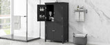 Bathroom floor storage cabinet, bathroom storage cabinet, 4-door independent cabinet, adjustable shelf, adaptive shelf, black - V.I.P Digital Presence