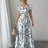 Spring Summer New Printed Ruffled V-Neck Sexy Fitted Slimming Long Dress Gown - V.I.P Digital Presence