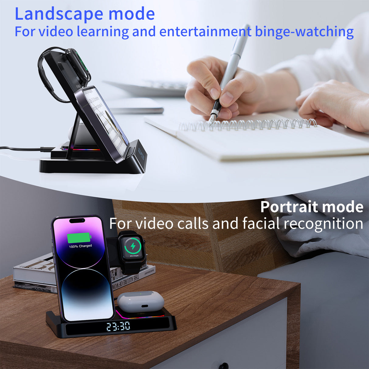 Wireless charging four in one folding clock charging dock suitable for wireless charging of Apple 14 mobile phones and watches - V.I.P Digital Presence