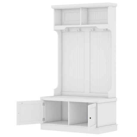 Hall Tree with Storage Shoe Bench for Entryway and Hallway, 4-in-1 Design Coat Racks with 4 Hooks for Living Room, White - V.I.P Digital Presence