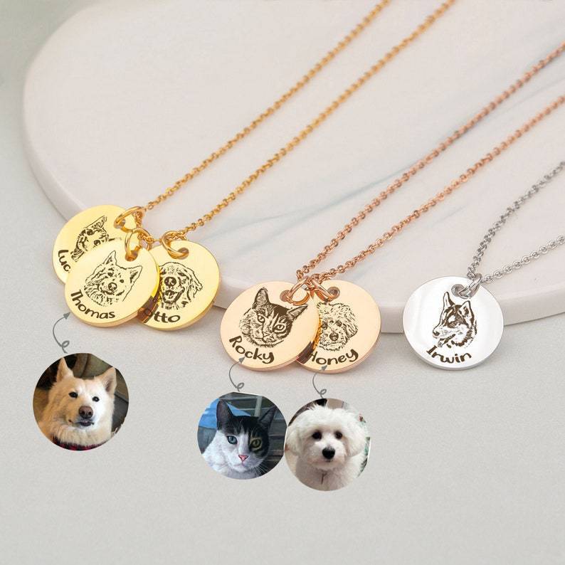 Pet sketch necklace portrait cat puppy pet DIY engraving keychain - V.I.P Digital Presence