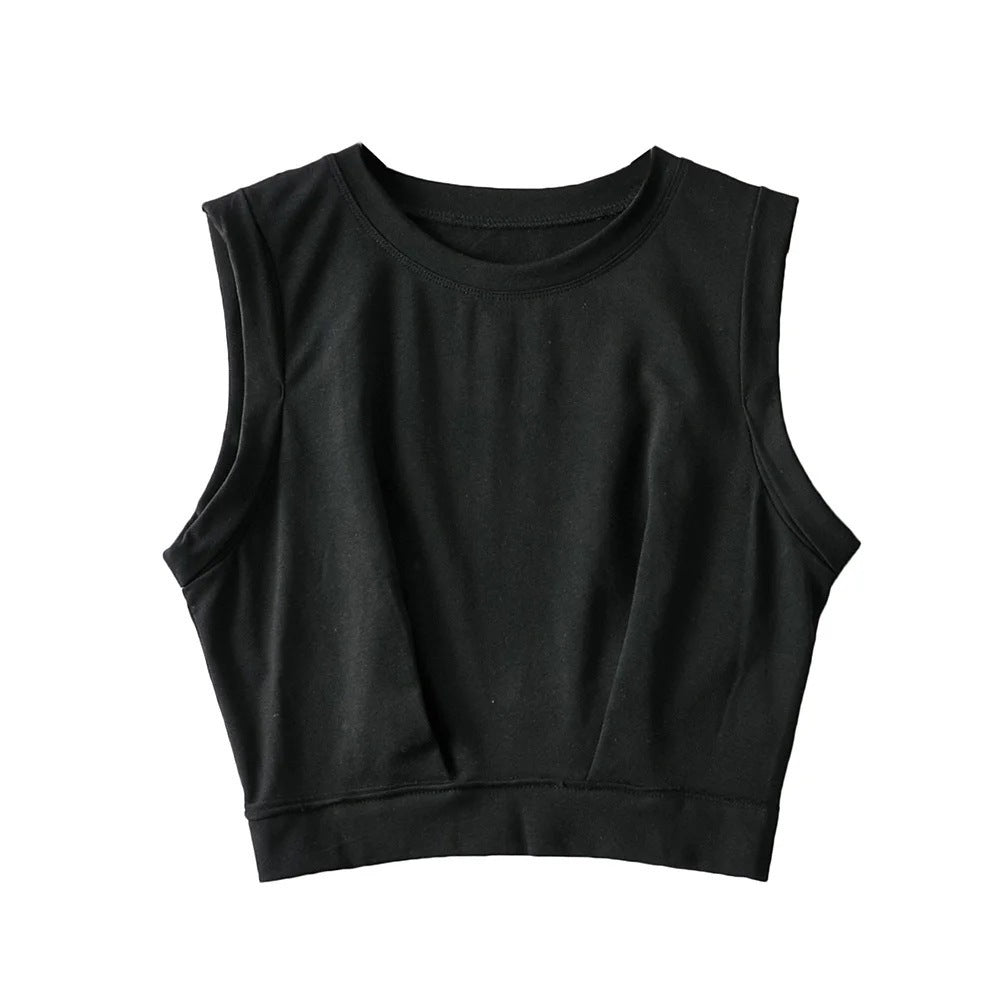 Short crop top with exposed navel and sleeveless loose fitting vest women's high waisted sports fitness yoga base shirt - V.I.P Digital Presence
