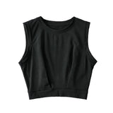 Short crop top with exposed navel and sleeveless loose fitting vest women's high waisted sports fitness yoga base shirt - V.I.P Digital Presence