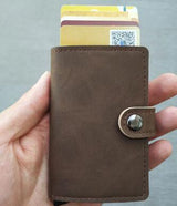 RFID Protected Vintage Automatic Leather Credit Card Holder Men Aluminum Alloy Hasp Business ID Multifunction Cardholder Wallet - V.I.P Digital Presence