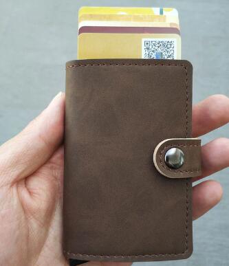 RFID Protected Vintage Automatic Leather Credit Card Holder Men Aluminum Alloy Hasp Business ID Multifunction Cardholder Wallet - V.I.P Digital Presence