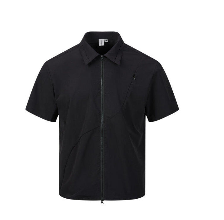 Zipper short sleeved shirt men's loose solid color shirt - V.I.P Digital Presence