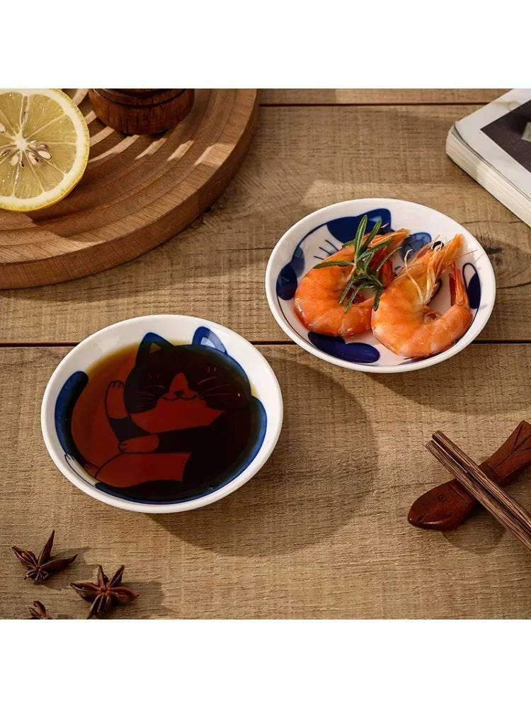 Cat dish cartoon ceramic dish household dining table dipping dish soy sauce dish hot pot seasoning dish - V.I.P Digital Presence