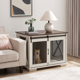 Farm kennel Flat noodles furniture with sliding barn door, farm wooden kennel end table, dog house with removable partition - V.I.P Digital Presence