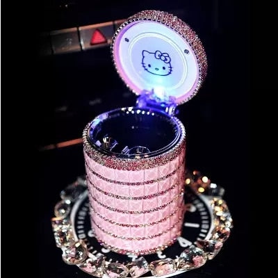 Portable Car ashtray with Light Hello Kitty KT Accessories for Girls Led Car Ash Tray Ashtray Storage Cup Holder Crystal Diamond - V.I.P Digital Presence