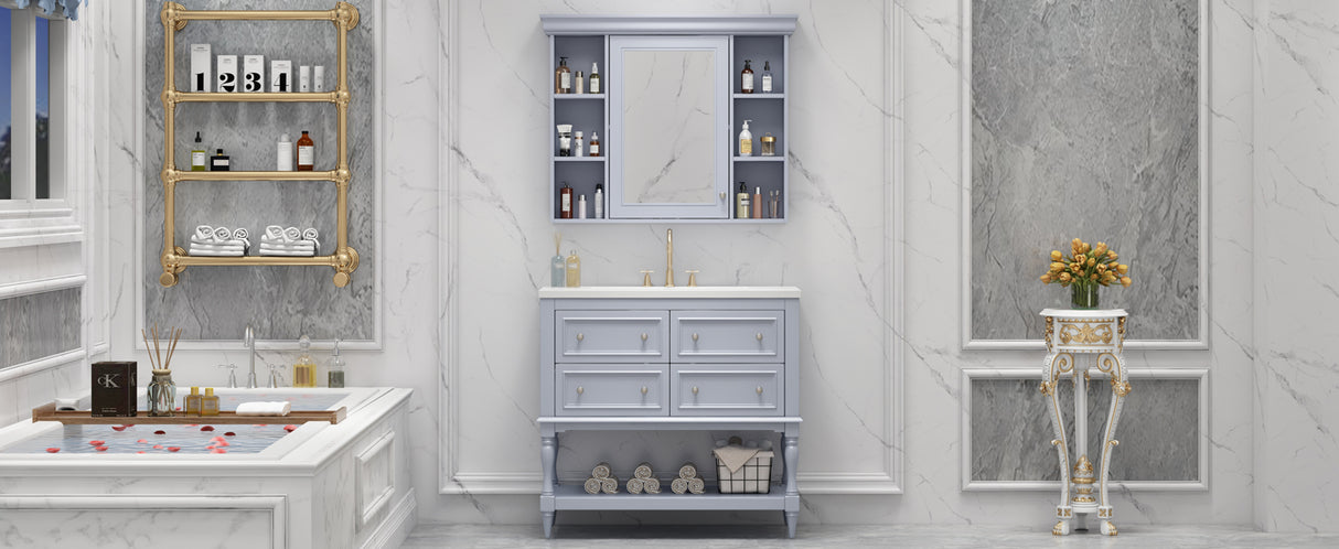 36'' Bathroom Vanity with Medicine Cabinet, Modern Mirror Cabinet with Adjustable Shelf, Bathroom Storage Cabinet with 4 Drawers - V.I.P Digital Presence
