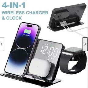 15W Four in One Wireless Charging Clock LED Digital Display Alarm Clock Temperature Display Wireless Charging - V.I.P Digital Presence