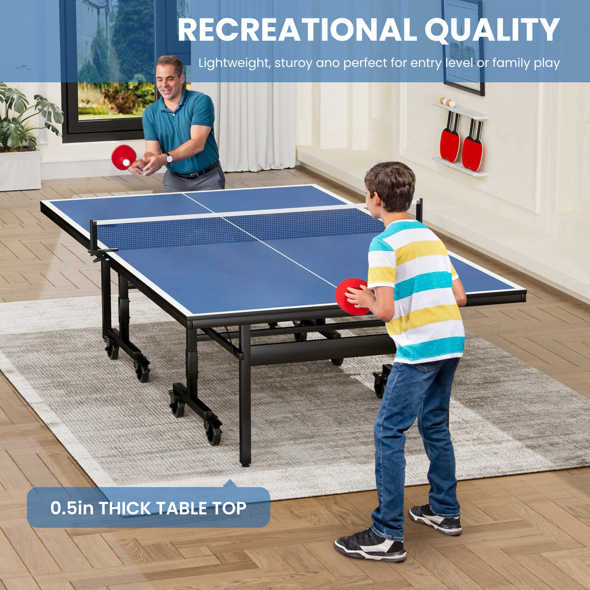 Table tennis 15mm professional MDF indoor table with table tennis net and racket 108 "x 60" x 30“ - V.I.P Digital Presence