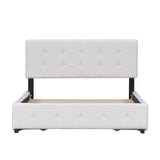 Upholstered Platform Bed with Classic Headboard and 4 Drawers No Box Spring Needed Linen Fabric Queen Size White - V.I.P Digital Presence