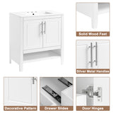 30" Bathroom Vanity with Sink  Multi-functional Bathroom Cabinet with Doors and Drawers Solid Frame and MDF Board, White - V.I.P Digital Presence