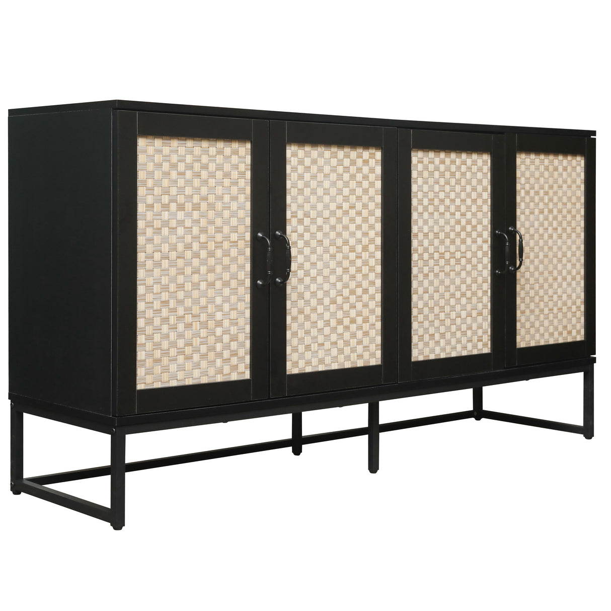 Rattan 4-Door Sideboard , Sideboard Buffet Storage Cabinet,Accent Storage Cabinet , Large Cabinet With 4 Rattan Decorated Doors - V.I.P Digital Presence