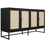 Rattan 4-Door Sideboard , Sideboard Buffet Storage Cabinet,Accent Storage Cabinet , Large Cabinet With 4 Rattan Decorated Doors - V.I.P Digital Presence