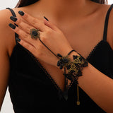 Halloween Finger Mesh Tassel Bracelet Punk Alloy Rose Lace Floral Handmade for Women - V.I.P Digital Presence