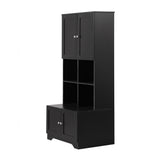 Bathroom storage cabinet, 4-door independent cabinet, adjustable shelf, open multi-layer shelf, black - V.I.P Digital Presence