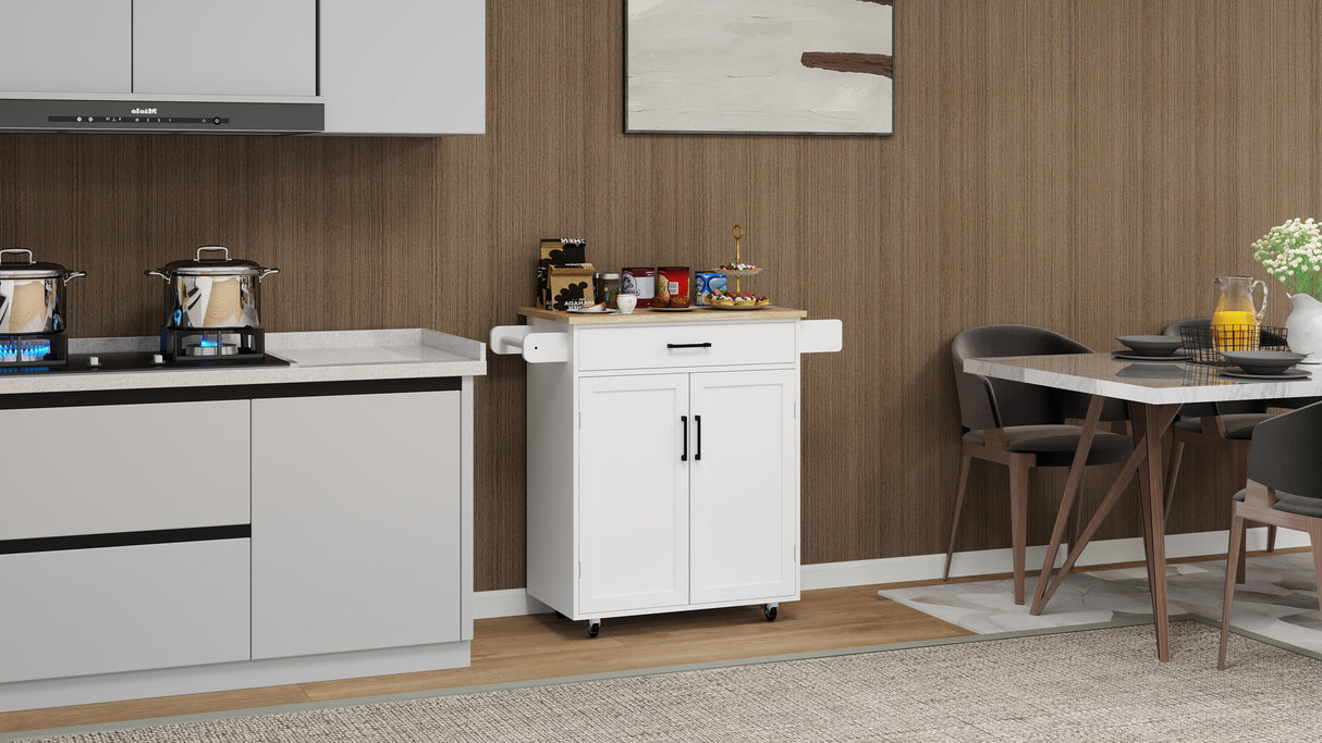 Kitchen island rolling trolley cart with 1 drawer & 2 doors with storage racks & Adjustable Shelves & towel rack - V.I.P Digital Presence