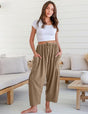 European and American women's elastic waisted pleated high waisted wide leg loose Haren cotton linen pants - V.I.P Digital Presence