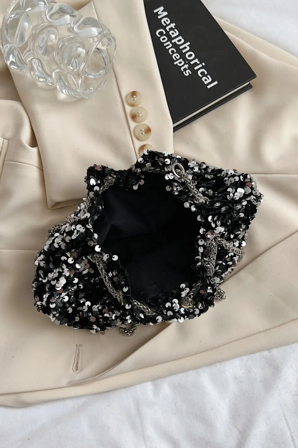 Sequin Chain Drawstring Bucket Bag - V.I.P Digital Presence