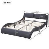 Queen Size Upholstered Faux Leather Platform Bed with LED Light Bed Frame with Slatted - Black - V.I.P Digital Presence