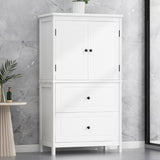 Bathroom Storage Cabinet, Cabinet with Two Doors and Drawers, Adjustable Shelf, MDF Board, White - V.I.P Digital Presence