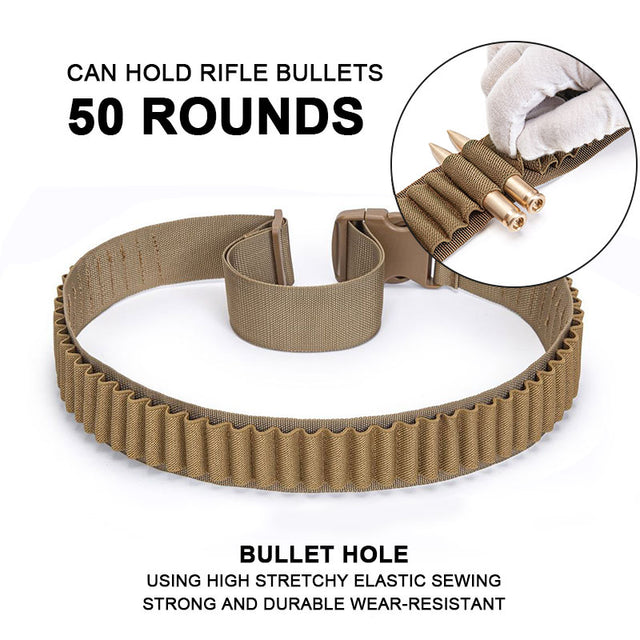 Outdoor Sports Tactical Bullet Belt 50 Holes Bulk Bullet Storage Belt Rifle Bullet Shooting Shoulder Strap - V.I.P Digital Presence