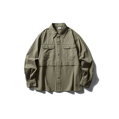 Splicing workwear long sleeved shirt men's loose casual shirt - V.I.P Digital Presence