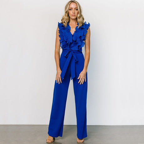 Sexy V-neck Backless Ruffle Tie-up Jumpsuit Casual Long Comfortable Fitted Women's Clothing - V.I.P Digital Presence