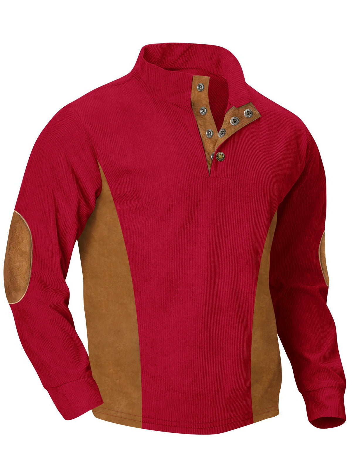 European men's casual stand up collar long sleeved corduroy sweatshirt with pit stripe - V.I.P Digital Presence