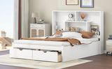 Queen Size Platform Bed with Storage Headboard and 2 Drawers, White - V.I.P Digital Presence
