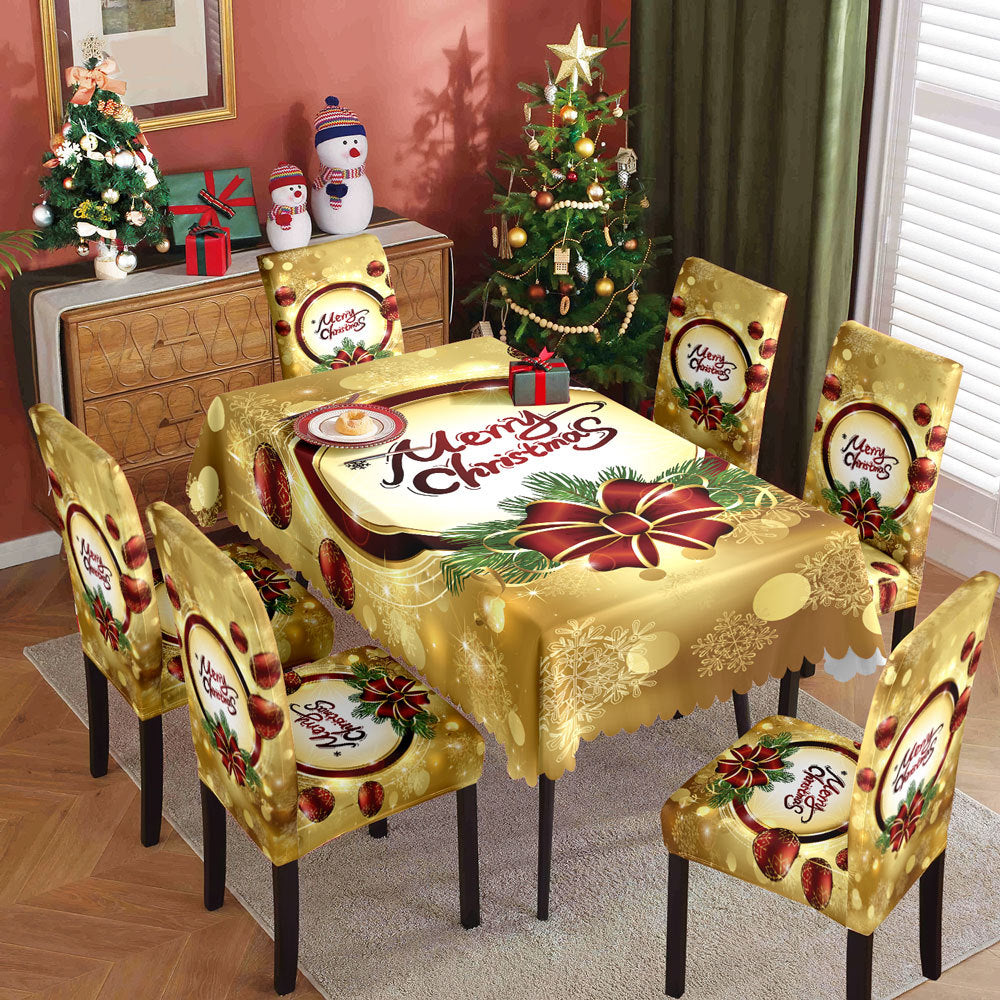 Christmas Waterproof Printed Tablecloth Restaurant Home Printed Chair Cover Christmas Tablecloth Chair Cover Decorative Set - V.I.P Digital Presence