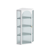 Glass Door Wall Mounted Corner Cabinet with Featuring Four-tier Storage  White