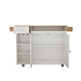 44 Inch Kitchen Island Cart with Solid Wood Top, Wine Storage, Spice Rack, Towel Rack, Wine Glass Holder White & Oak - V.I.P Digital Presence