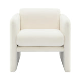 Armchair with wavy armrests, metal decorations on both sides of the armrests, made of Teddy cloth, white - V.I.P Digital Presence