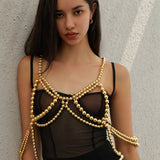 Sweet, cool and spicy girl imitates pearl hollow tassel ethnic windbreaker decoration chain, sexy nightclub style multi-layer body chain - V.I.P Digital Presence